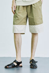 カラーブロックバンディングハーフナイロンパンツ / color block banding half nylon pants beige