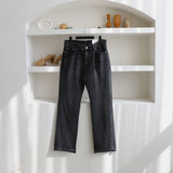 Po Side Slit Black Washing Denim Pants (628) (6699423858806)