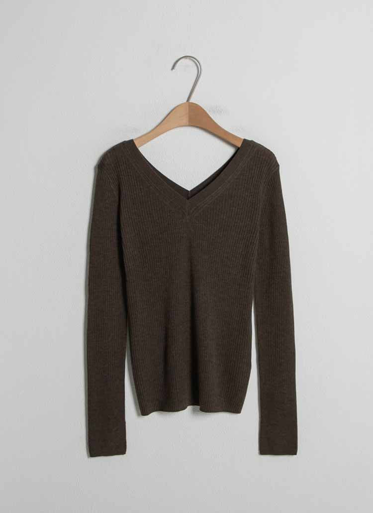 Vネック ウールスリムフィットニット/(R-T-6014) V-neck wool slim fit knitwear