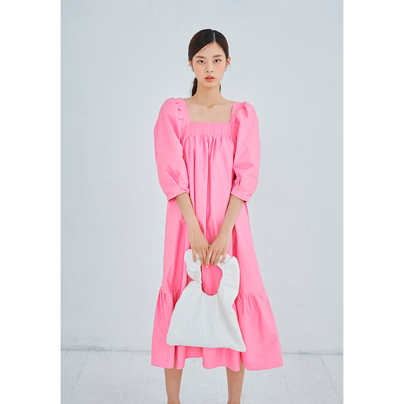 カメリアピンクスクエアネックロングドレス / Camellia Pink Square Neck Long Dress
