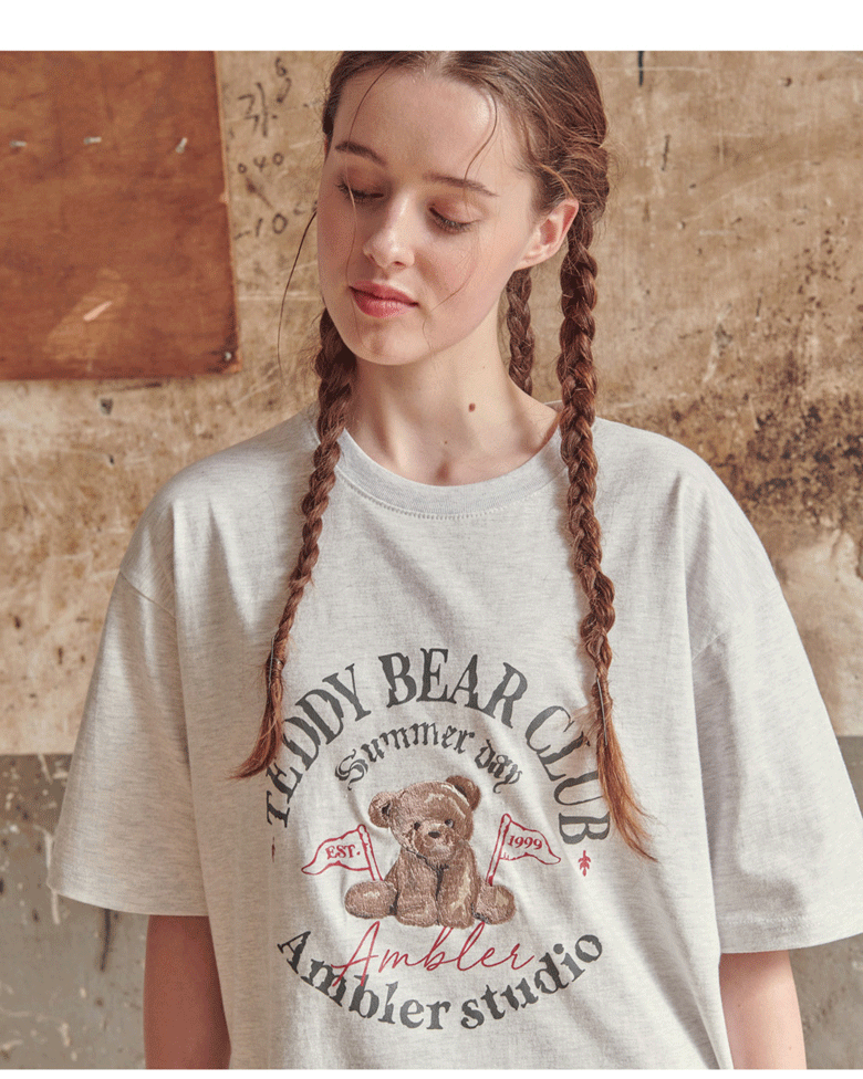 AMBLER 男女共用 TEDDY BEAR CLUR オーバーフィット 半袖 Tシャツ AS1028