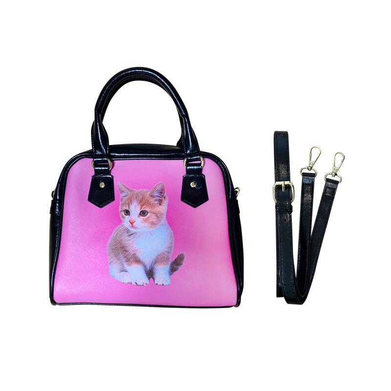 Pink cat leather bag (6645180334198)