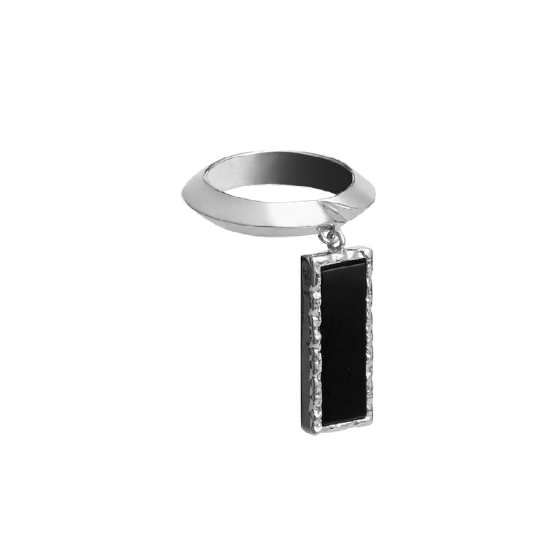 SWERVING pendant ring(SILVER/ONYX) (4641179664502)
