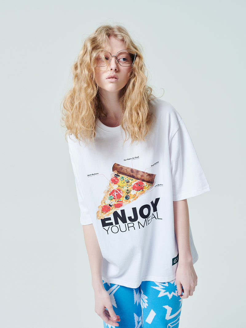 [ENJOY YOUR MEAL] CAMPAIGN 1/2 T-SHIRT PIZZA _WHITE (6582793207926)