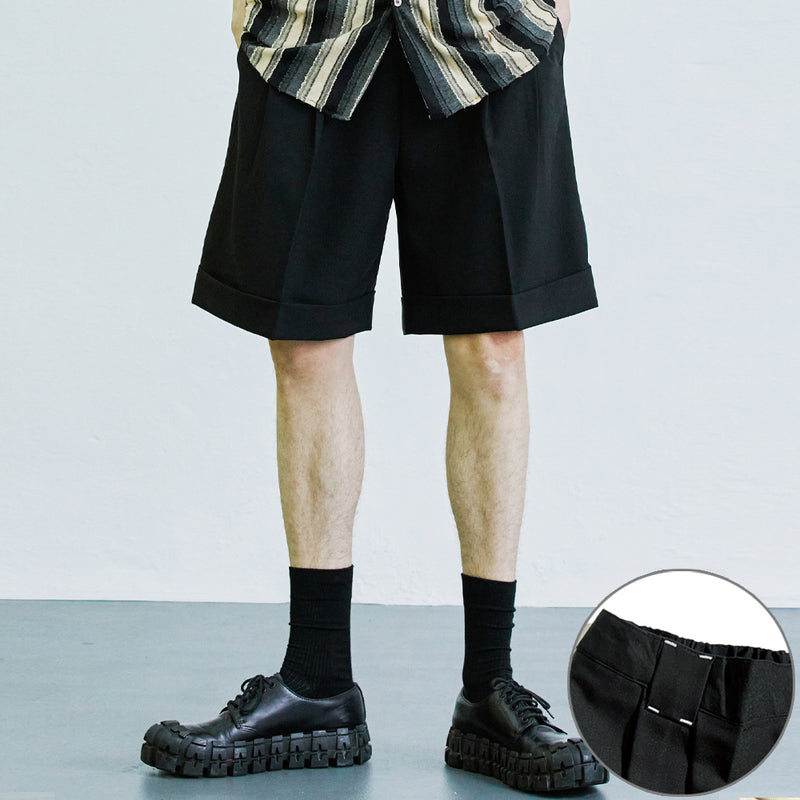 ループステッチターンアップハーフパンツ / loop stitch turn up half pants black