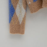 (T-6710)Color Brush Argyle Knit