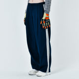 [UNISEX] Satin-Trimmed Racing Trousers (Navy)