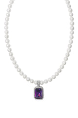 ラリッサスクエアキュービック真珠のネックレス / Larissa Square Cubic Pearl Necklace (6616304582774)