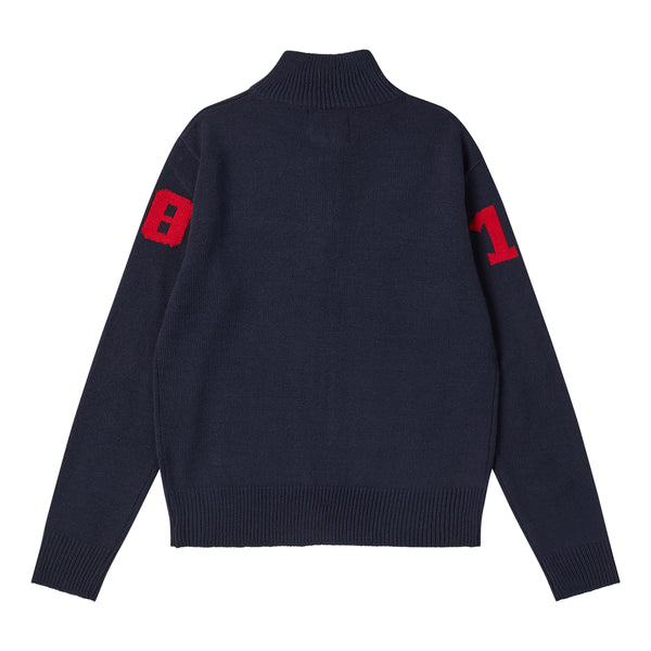[COLLECTION LINE] SHOOTING STAR WOOL HIGH-NECK ZIP-UP KNIT NAVY