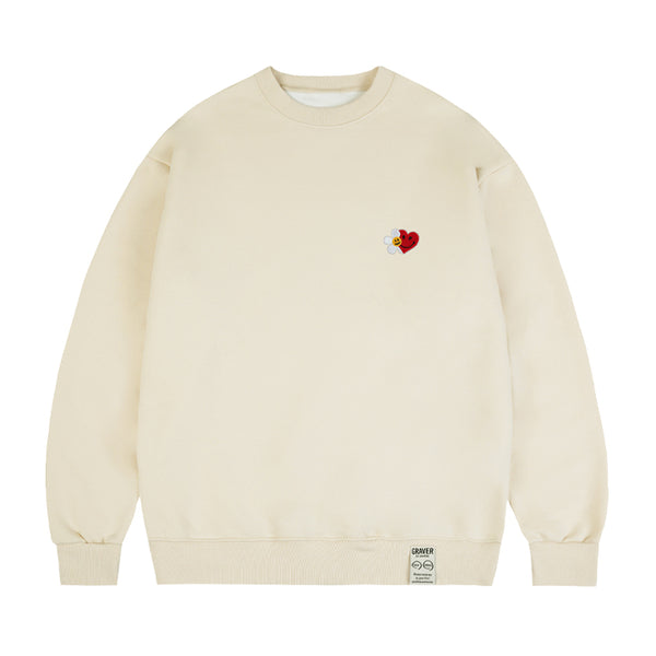 [UNISEX] Flower heart half smile embroidery sweatshirt