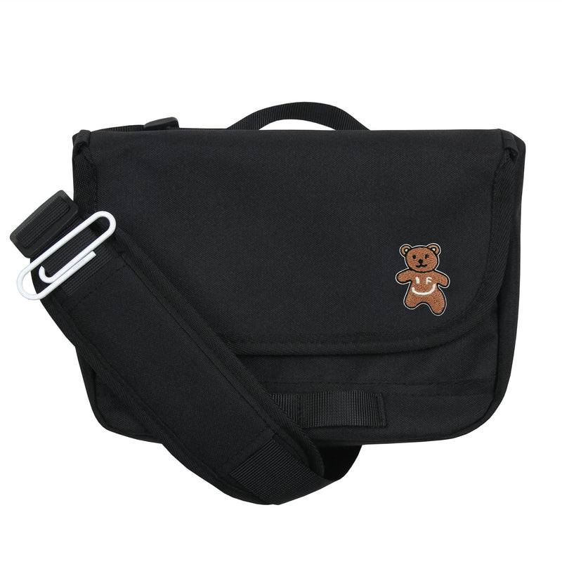 [UNISEX] Bear Smile Embroidery Cross Mini Messenger Bag_Black (6686422532214)