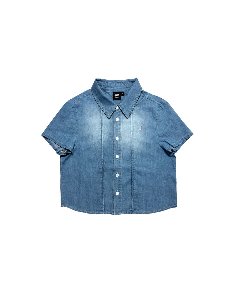 ウォッシュド デニム ハーフシャツ / Washed Denim Half Shirt (Blue)