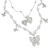 グラスチェーンオープンハート バタフライネックレス/Glass Chain Open Heart Butterfly Necklace