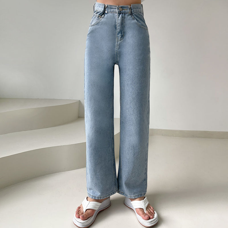 Buckle Straight Wide Jeans