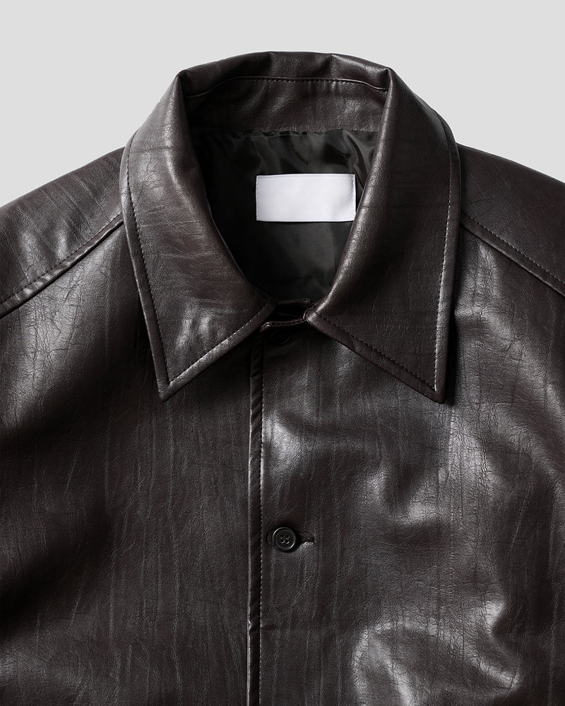 クロップボタンレザージャンパー / crop button leather jumper 2color
