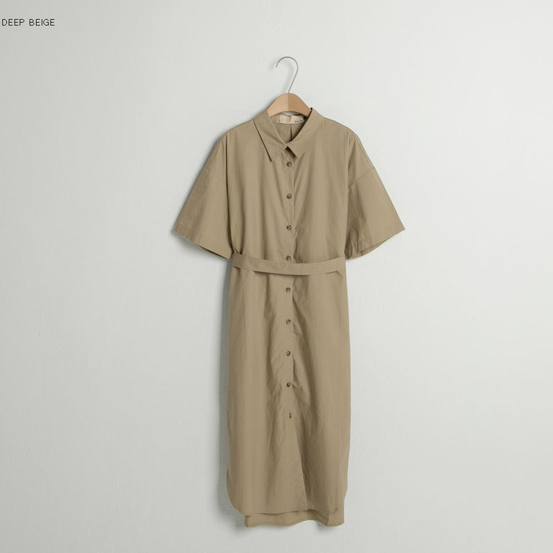 コットンハーフスリーブオーバーサイズフィットシャツドレス / (OP-5893) Cotton Half Sleeve Oversized-Fit Shirt Dress S
