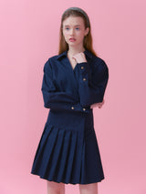 GOLD BUTTON POINT PLEATS WRAP ONEPIECE_NAVY (6612504641654)