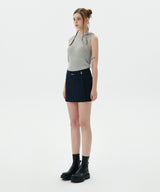 Panelled Snap Mini Skirt, Navy