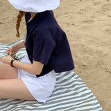 トゥデイ刺繍クロップド半袖シャツ / [Bellide made/Summer version] Today embroidered cropped short-sleeved shirt
