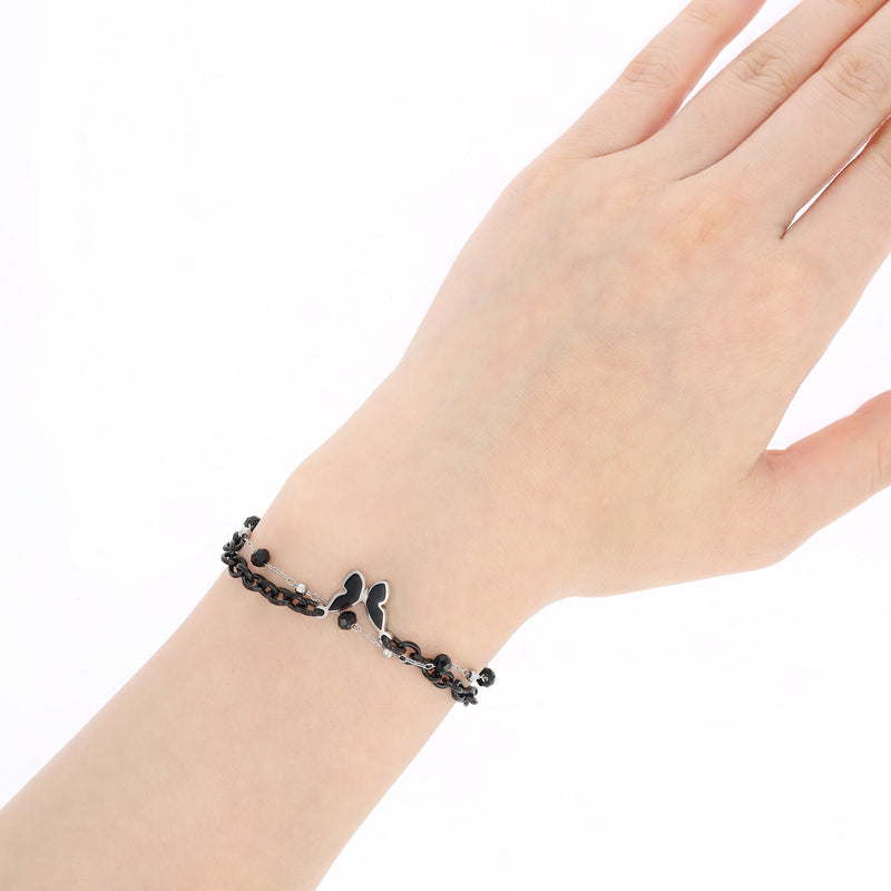 Black Butterfly Beads Layered Bracelet