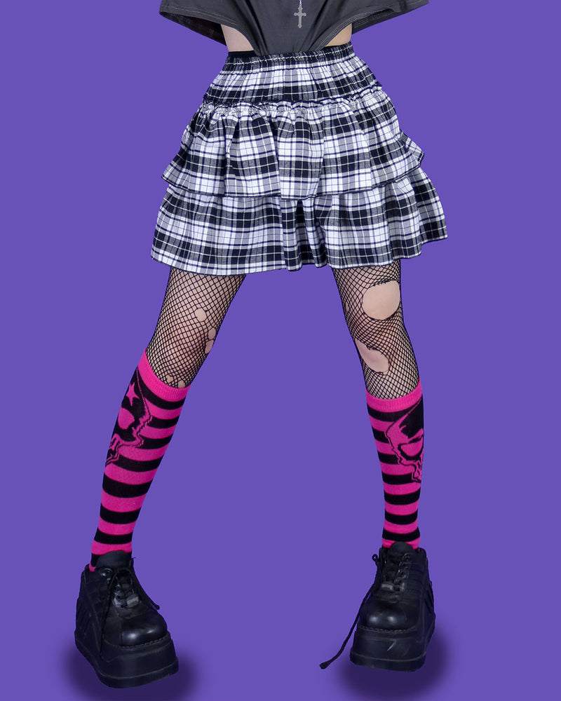 スッカリーパンクストライプニーソックス / skully punk striped knee-socks (4 color)
