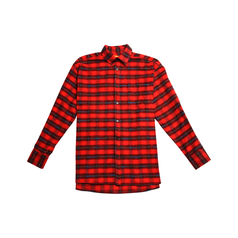 [UNISEX] Oversized Drawstring Checked Shirt (RED) (6655765643382)