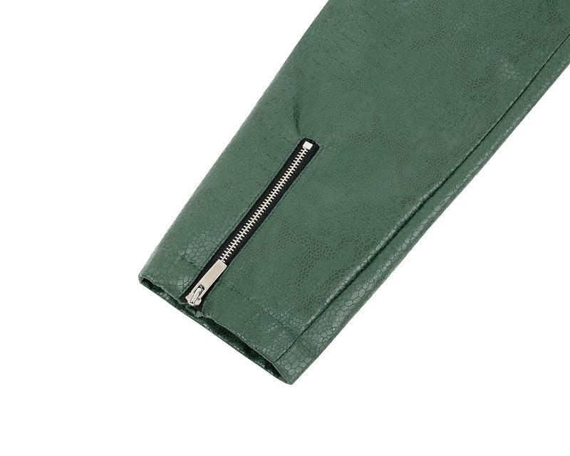 フォーレザークロップドジップアップジャケット / Faux-Leather Cropped Zip-Up Jacket _ Green