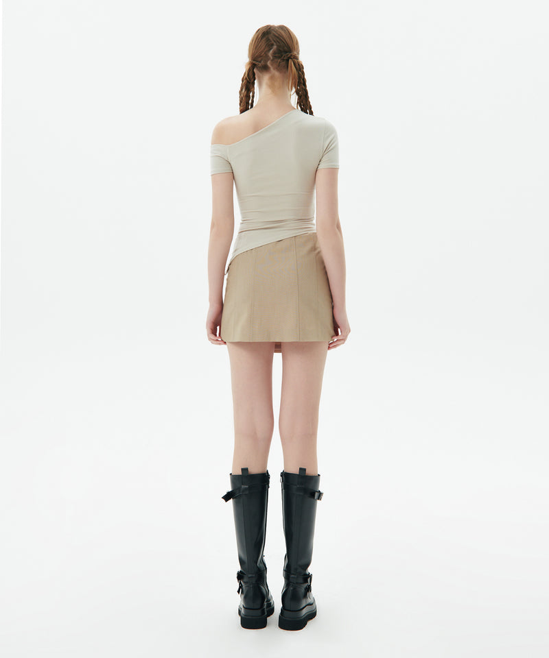 Panelled Snap Mini Skirt, Beige