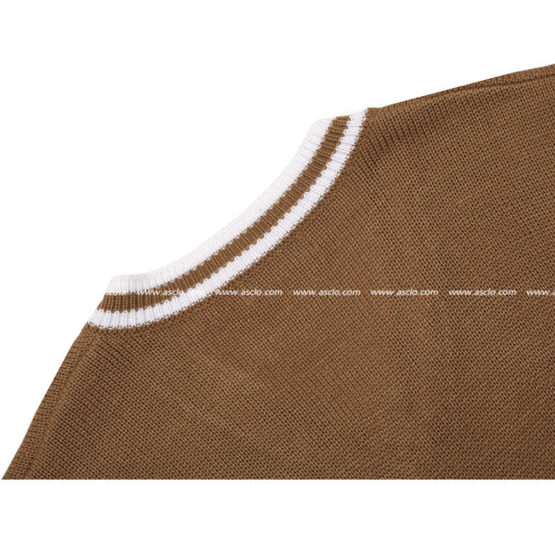 Copper Overfit Coloring V Neck Knit Vest (4color) (6553257377910)