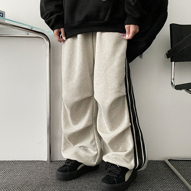 [Fleece] Rota Line Track Shirring Pleated Banded Waist Pants