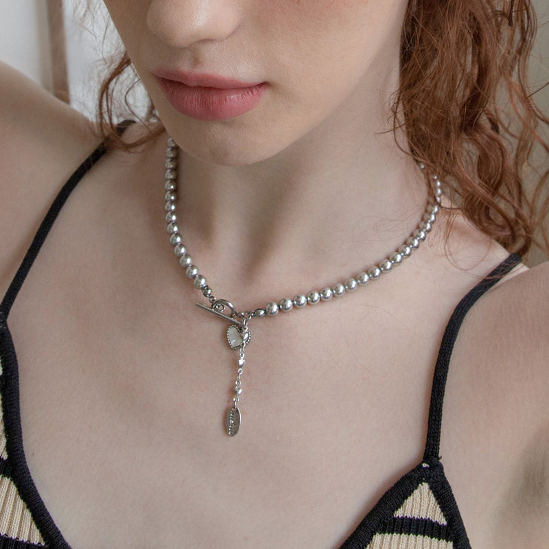 ハートポイントシルバーパールネックレス/Heart point silver pearl necklace