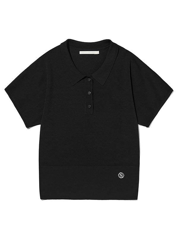 COLLECTION COLLAR SHORT SLEEVE KNIT [BLACK]