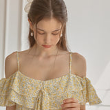 アメリフローラルフリルスリットロングドレス / Amelie floral ruffle slit long dress