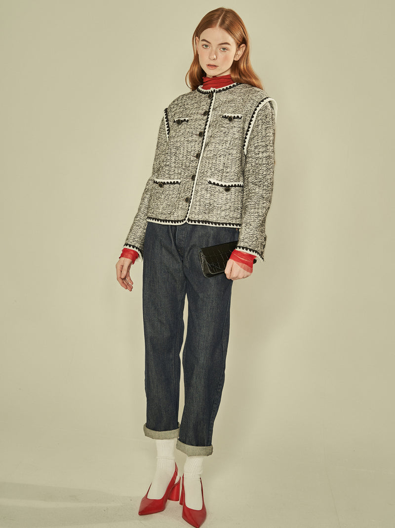 Knitted Tweed Jacket (Grey) (6643890880630)