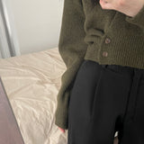 Off-Center Button Front Crop Cardigan