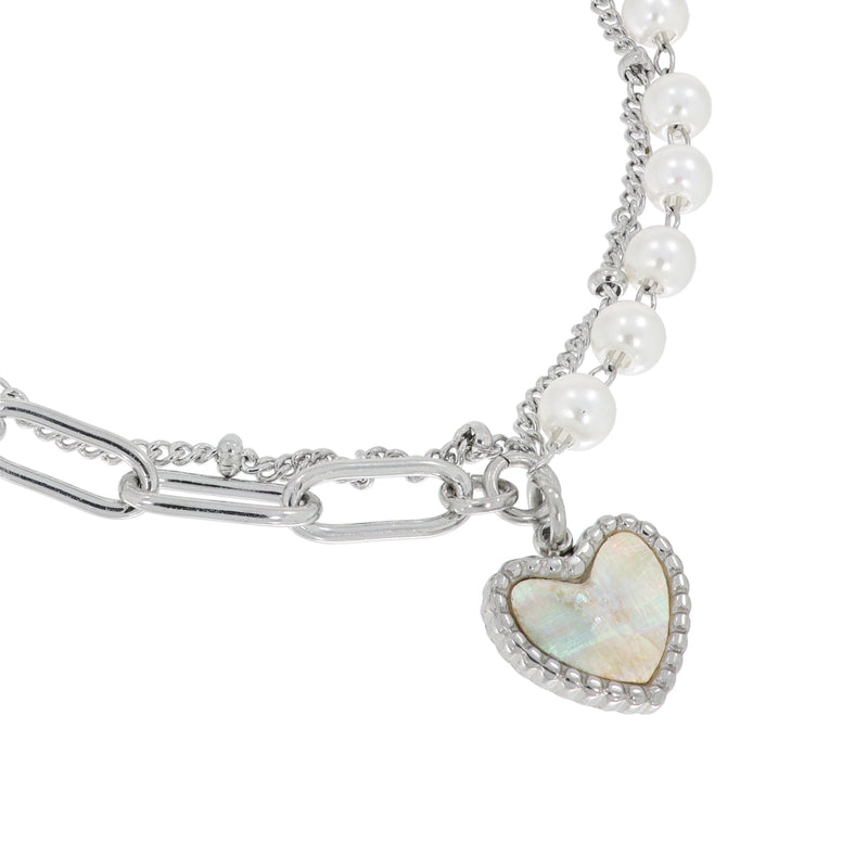 アンバランスパール マーブルハートブレスレット/Unbalanced pearl mother-of-pearl heart bracelet