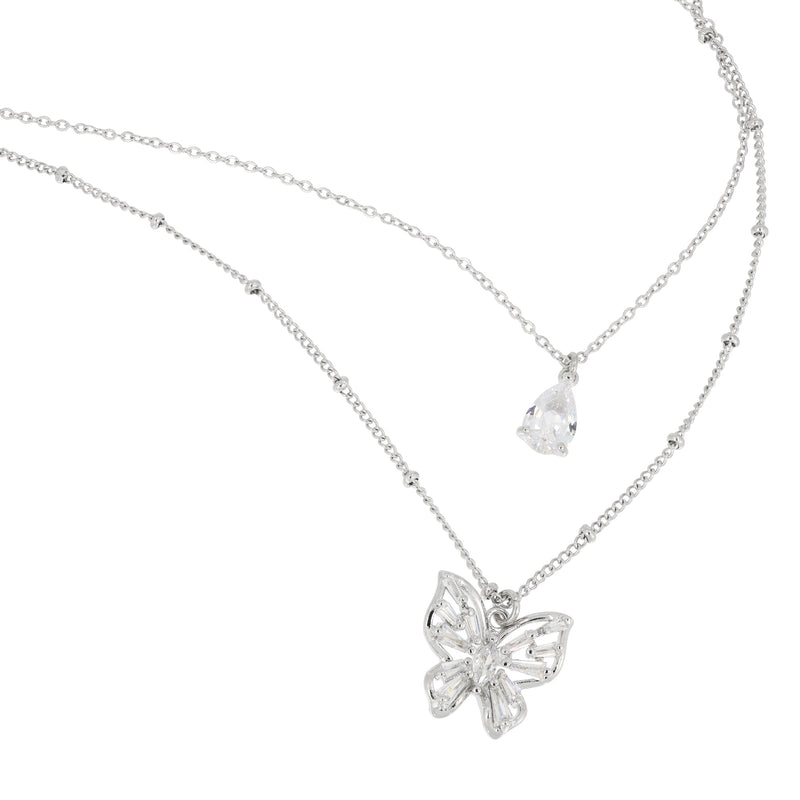 Clear Water Drop Butterfly Necklace