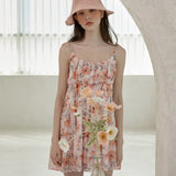 ピエンフローラルシフォンティアードミニドレス / pien floral chiffon tiered mini dress