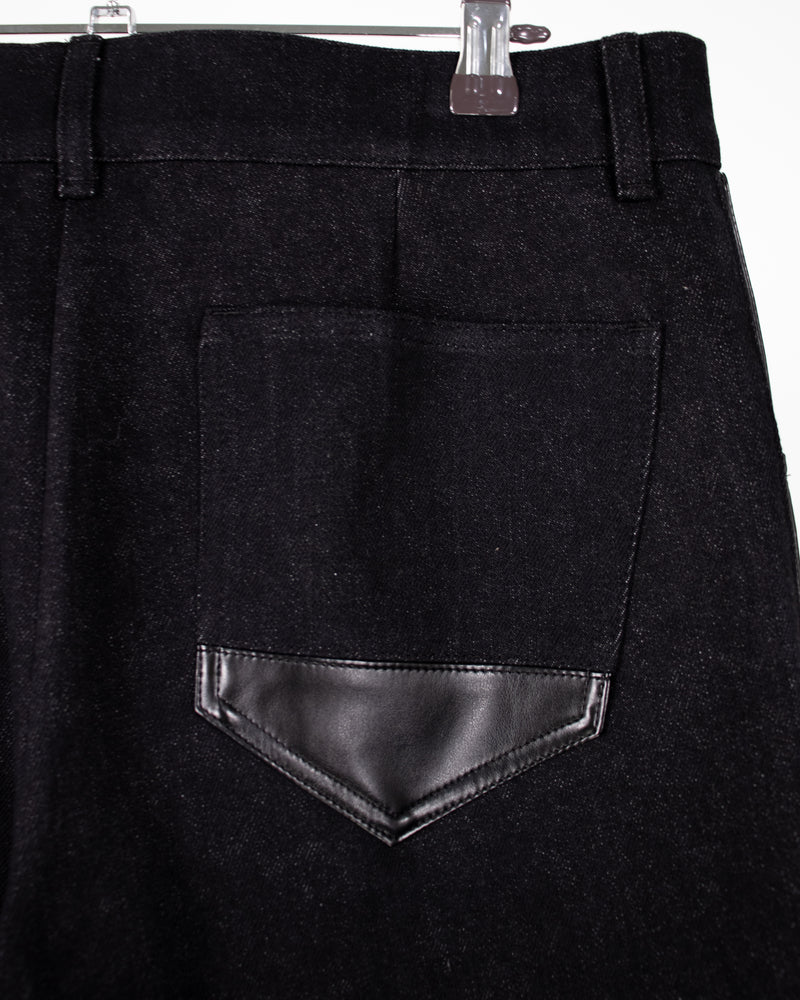 フェイクレザーアウトポケットデニムパンツ/Faux Leather Out Pockets denim Pants