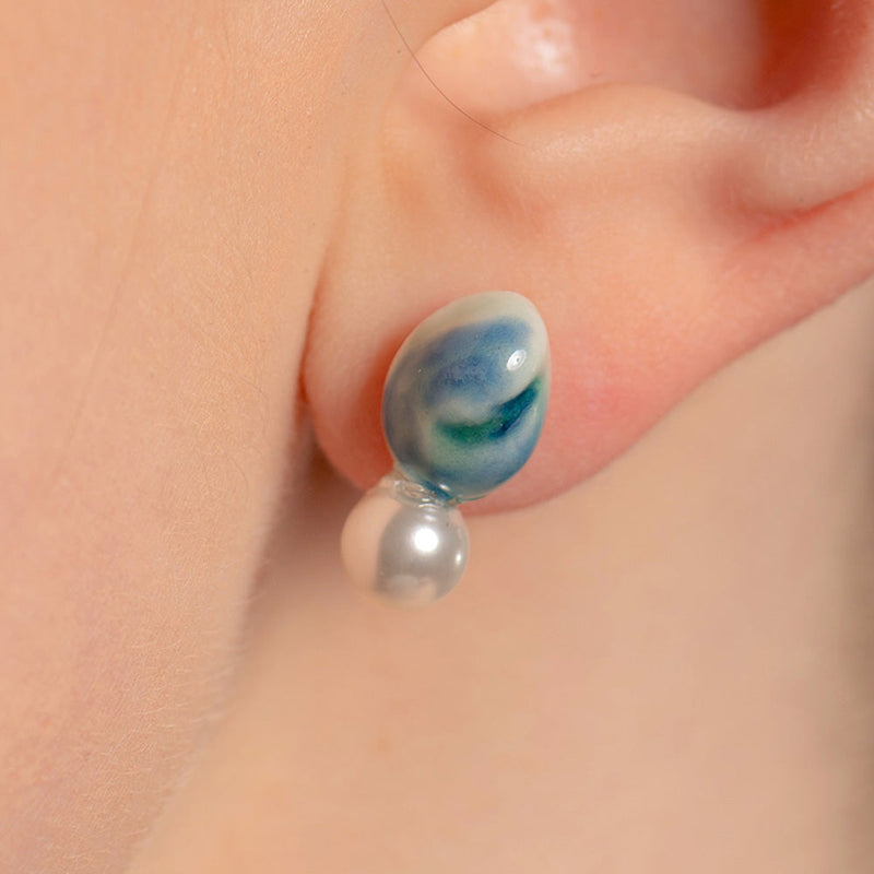 セラミックデイリーパールドロップピアス/Ceramic daily pearl drop earring(Blue Green)