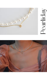 [Penthouse-Hanjihyun] Little star and pearl layered necklace (6609521180790)