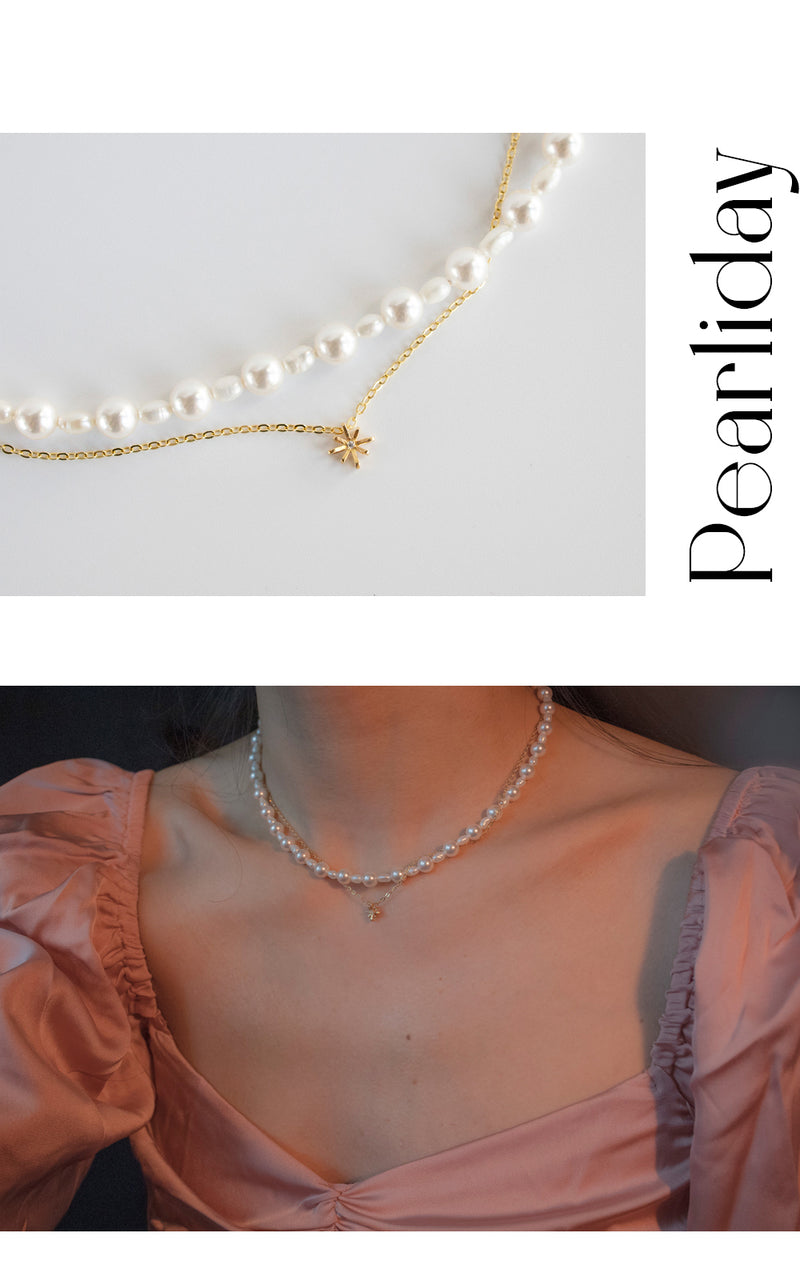 [Penthouse-Hanjihyun] Little star and pearl layered necklace (6609521180790)
