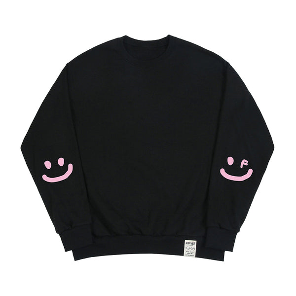 Elbow smile drawing sweatshirt_black/pink logo