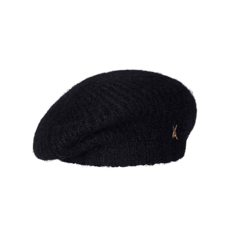 スタッズロゴウールニットベレー帽/Stud Logo Wool Knit Beret Black