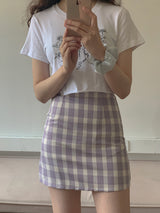 PASTEL CHECK SKIRT(SKYBLUE, GREEN, PURPLE 3COLORS!) (6573066911862)