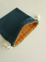 Two tone string pouch - teal blue L