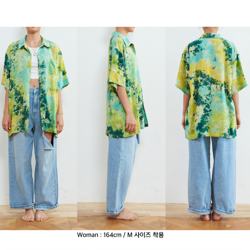 [Hawaiian Shirt] Life in Travel-Tie-dye Lime_M (6626231582838)