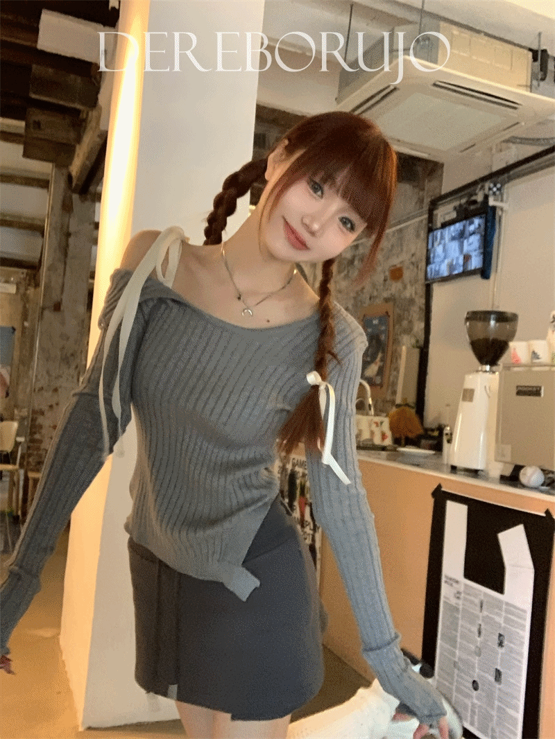 Unfooted Off Bow Ribbed Knit Tee
