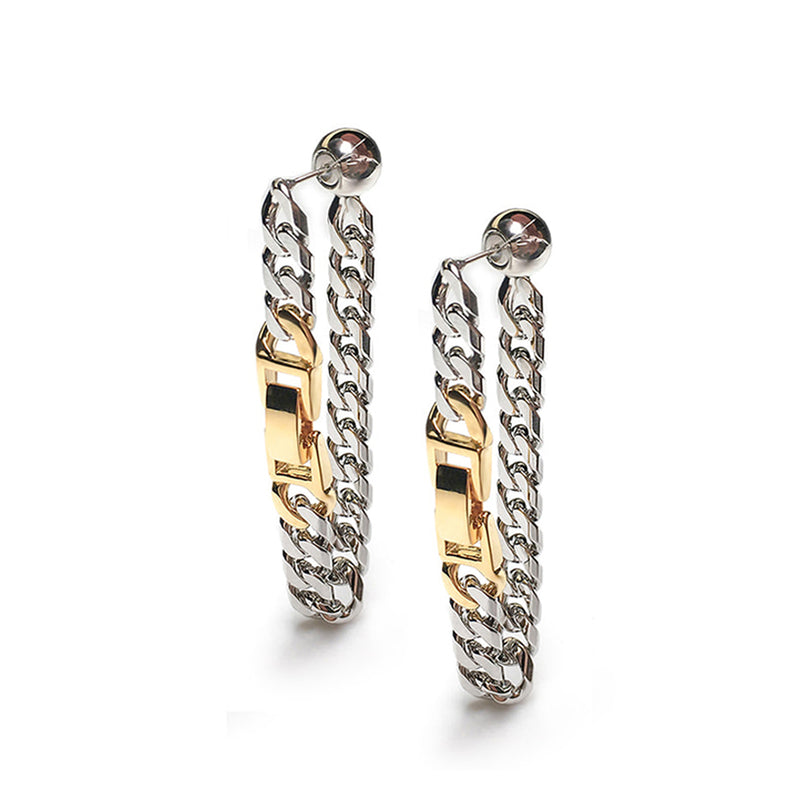 ブレスレットチェーンギミックツートーンイヤリングシルバー/bracelet chain gimmick two-tone earrings silver (6688991543414)