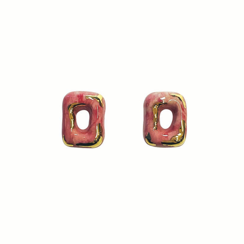 Ceramic Doughnut Marbling earring (square) (6642403639414)